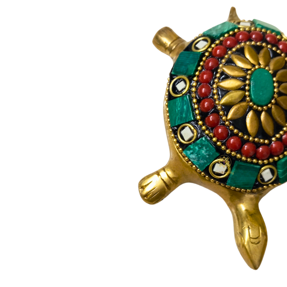 Vastu Ratna Tortoise – Auspicious Brass Kurma with Decorative Stones – Brass | Diwali Gifting | Home Decor | Housewarming Gift | Corporate Gifting