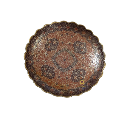 Kshitij Kala Thaal – Horizon-Hued Brass Platter with Ornate Red & Black Detailing (Pedastal Thaal) – Brass | Diwali Gifting | Home Decor | Housewarming Gift | Corporate Gifting
