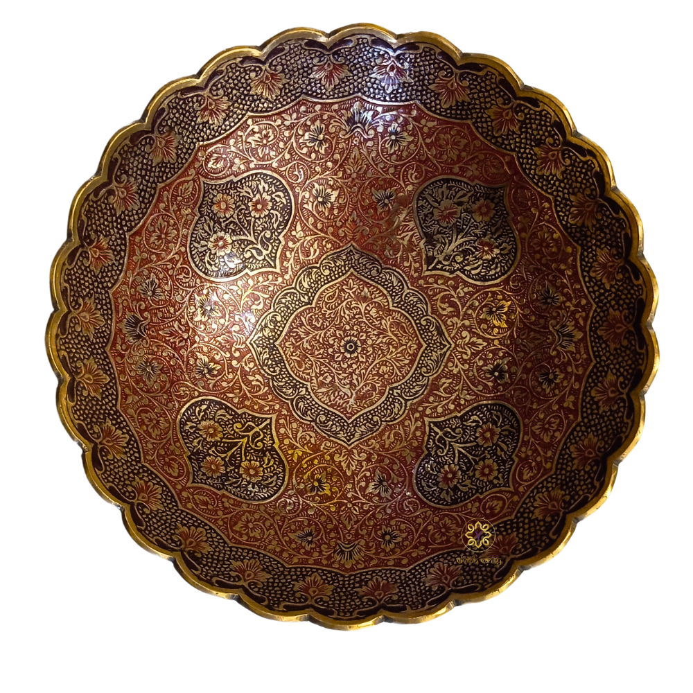 Kshitij Kala Thaal – Horizon-Hued Brass Platter with Ornate Red & Black Detailing (Deep Bowl ) – Brass | Diwali Gifting | Home Decor | Housewarming Gift | Corporate Gifting