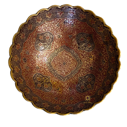 Kshitij Kala Thaal – Horizon-Hued Brass Platter with Ornate Red & Black Detailing (Deep Bowl ) – Brass | Diwali Gifting | Home Decor | Housewarming Gift | Corporate Gifting
