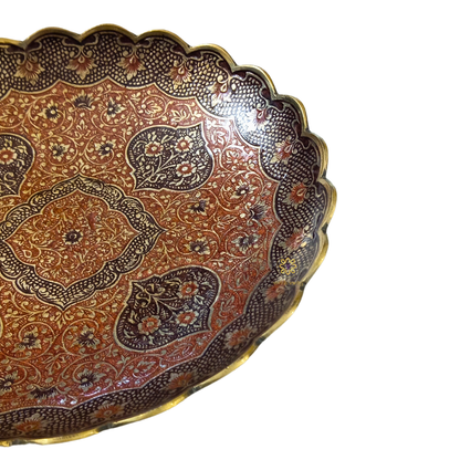 Kshitij Kala Thaal – Horizon-Hued Brass Platter with Ornate Red & Black Detailing (Pedastal Thaal) – Brass | Diwali Gifting | Home Decor | Housewarming Gift | Corporate Gifting