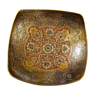 Pushp Saaj Thaal – Square-Edged Brass Platter with Floral Meenakari Art – Brass | Diwali Gifting | Home Decor | Housewarming Gift | Corporate Gifting