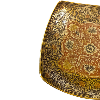 Pushp Saaj Thaal – Square-Edged Brass Platter with Floral Meenakari Art – Brass | Diwali Gifting | Home Decor | Housewarming Gift | Corporate Gifting