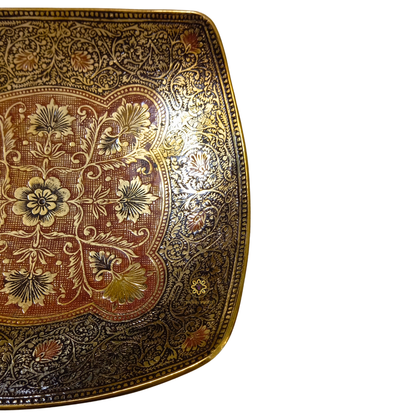 Pushp Saaj Thaal – Square-Edged Brass Platter with Floral Meenakari Art – Brass | Diwali Gifting | Home Decor | Housewarming Gift | Corporate Gifting