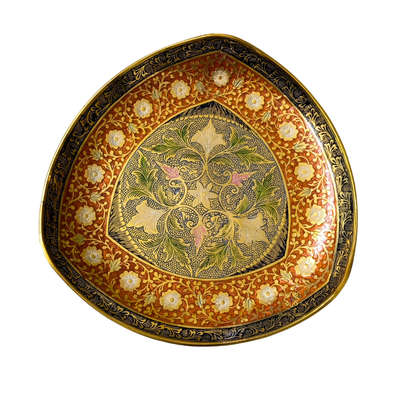 Rang Leela Thaal – Colour-Accented Brass Platter with Flower Motifs – Brass | Diwali Gifting | Home Decor | Housewarming Gift | Corporate Gifting