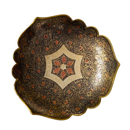 Shahi Raat Thaal – Night-Hued Brass Platter with Flower Motifs – Brass | Diwali Gifting | Home Decor | Housewarming Gift | Corporate Gifting