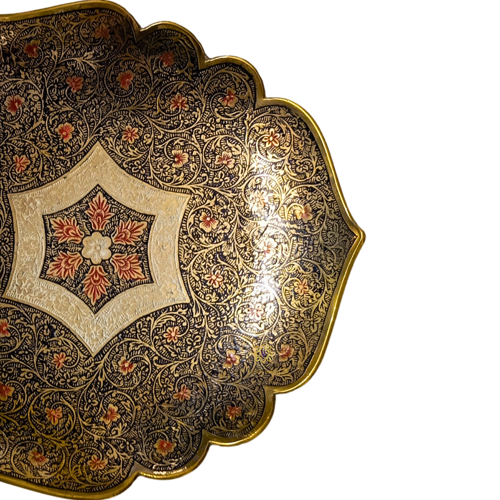 Shahi Raat Thaal – Night-Hued Brass Platter with Flower Motifs – Brass | Diwali Gifting | Home Decor | Housewarming Gift | Corporate Gifting