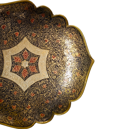 Shahi Raat Thaal – Night-Hued Brass Platter with Flower Motifs – Brass | Diwali Gifting | Home Decor | Housewarming Gift | Corporate Gifting