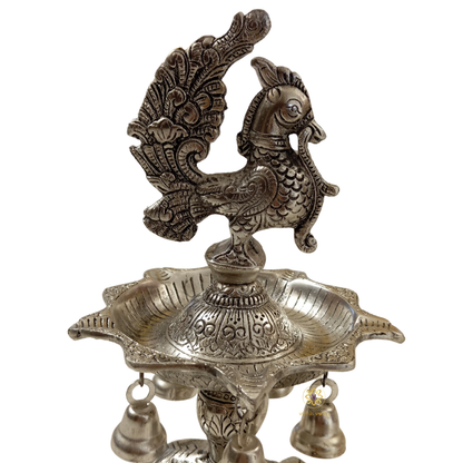 Gaj Mayur Samai – German Silver Traditional Lamp with Elephant Base & Peacock Finial – Diwali Gifting | Pooja Decor | Home Decor | Housewarming Gift | Wedding Gift
