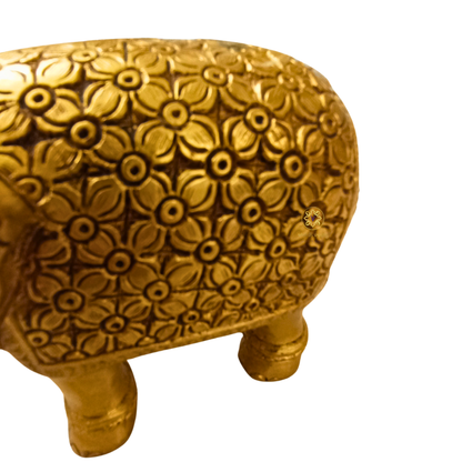 Pushpa Haathi – Pure Brass Elephant with Floral Hand Carving – Brass | Diwali Gifting | Home Decor | Housewarming Gift | Corporate Gifting