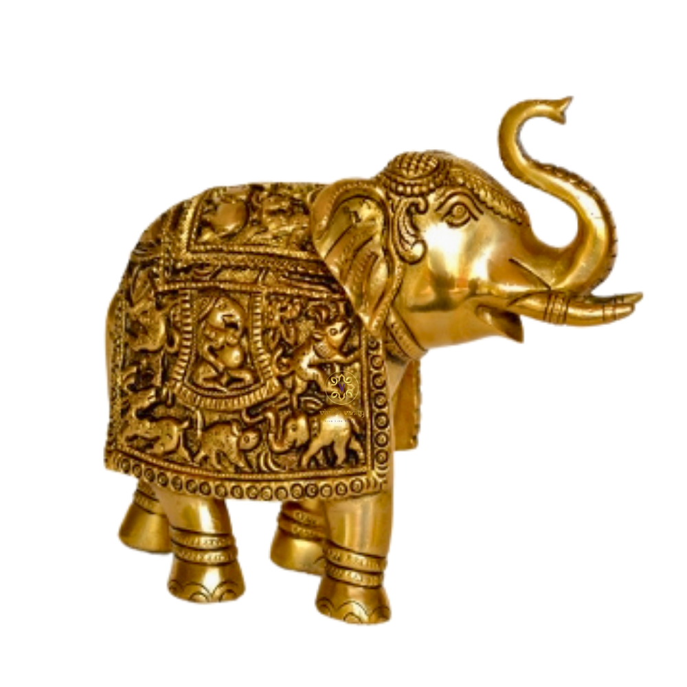 VanyaViraasat Gajraj – Brass Elephant with Intricate Animal Hand Carving – Brass | Diwali Gifting | Home Decor | Housewarming Gift | Corporate Gifting