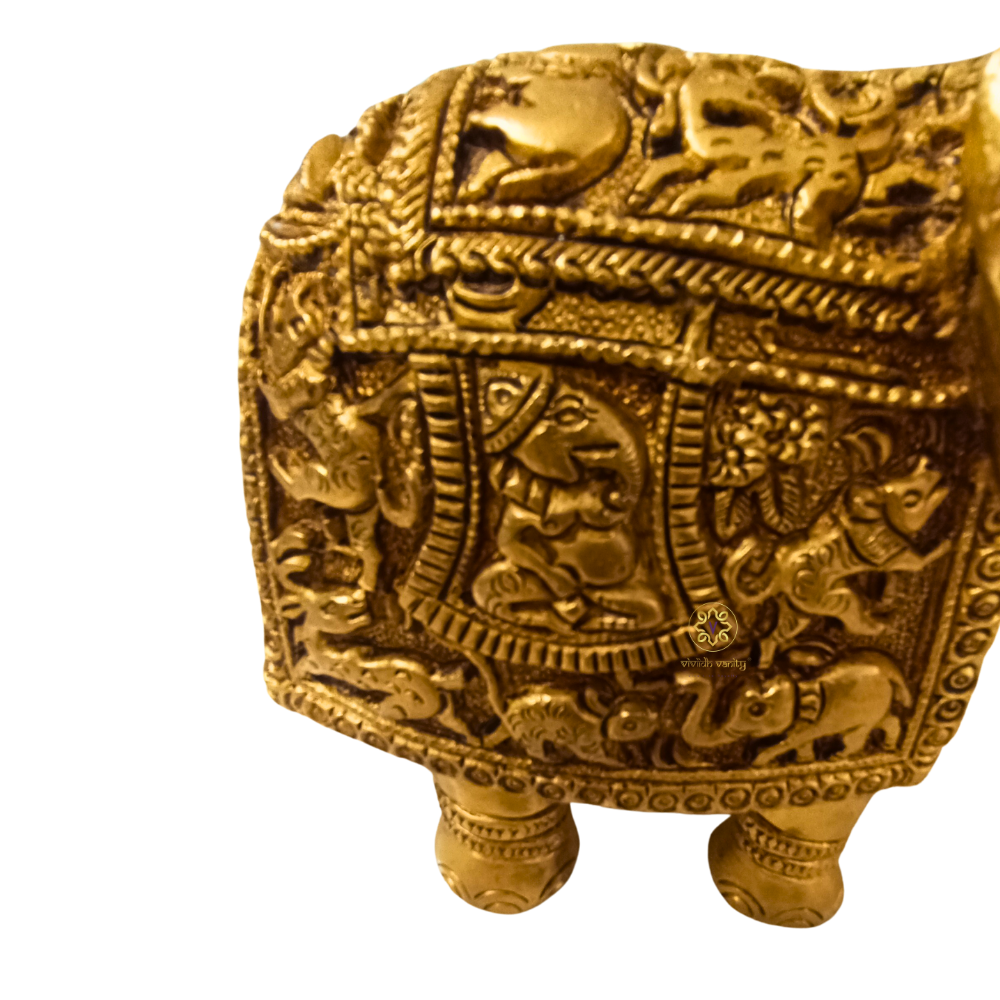 VanyaViraasat Gajraj – Brass Elephant with Intricate Animal Hand Carving – Brass | Diwali Gifting | Home Decor | Housewarming Gift | Corporate Gifting