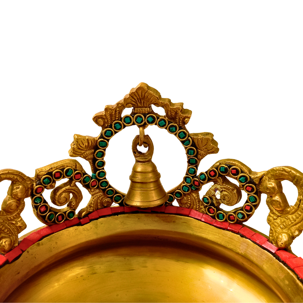 NrityaMandala Urli – Brass Urli with Stone Work & Bell Arch – Brass | Diwali Gifting | Home Decor | Housewarming Gift | Corporate Gifting