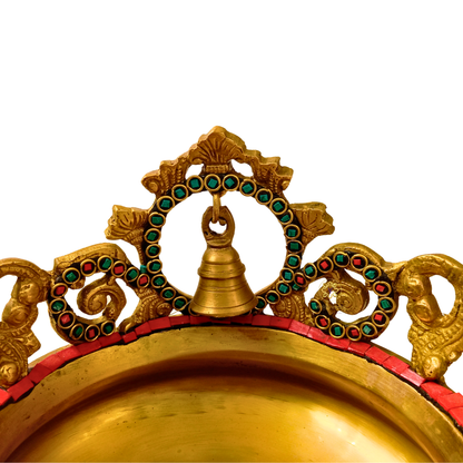NrityaMandala Urli – Brass Urli with Stone Work & Bell Arch – Brass | Diwali Gifting | Home Decor | Housewarming Gift | Corporate Gifting