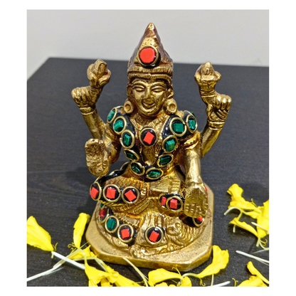 RatnaTriveni Sampatti Set – Brass Lakshmi Ganesh Saraswati Idol Set with Stone Embellishments – Brass | Pooja Decor | Wedding Gift | Home Decor | Housewarming Gift