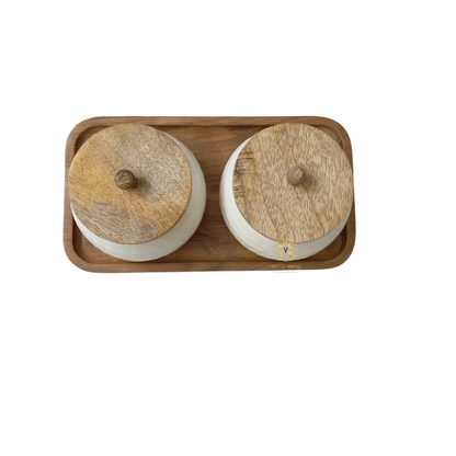 Vedh Copper Set – Wooden Tray with 2 Copper-Coated Metal Jars & Airtight Wooden Lids – Diwali Gifting | Home Decor | Housewarming Gift | Wedding Gift | Corporate Gifting
