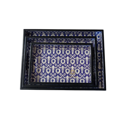 Ikkat Aura Tray Set – Epoxy Coated MDF Rectangle Tray Set of 3 – Diwali Gifting | Home Decor | Housewarming Gift | Wedding Gift | Corporate Gifting