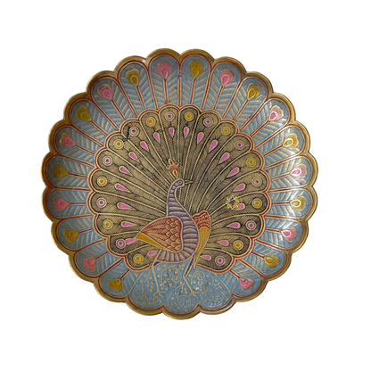 RangMayur Thaal – Large 11 inch Brass Platter with Hand-Painted Meenakari Peacock – Brass | Diwali Gifting | Home Decor | Housewarming Gift | Wedding Gift