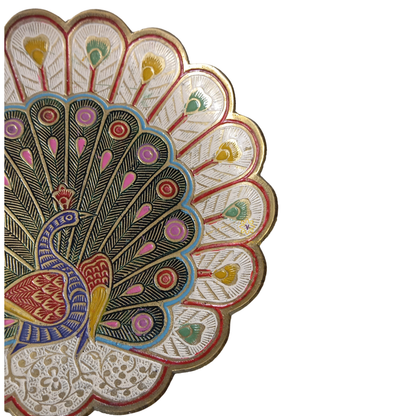 Rasrang Mayur Thaal – 7 inch Handcrafted Brass Platter with Colourful Meenakari Work – Brass | Diwali Gifting | Home Decor | Housewarming Gift | Wedding Gift