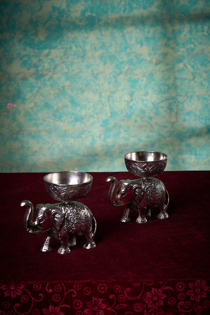 Shubh Haathi Bowls – Carved Elephant Dry Fruit Bowl Set of 2 – Oxidised |Diwali Gifting | Home Decor | Housewarming Gift | Wedding Gift | Corporate Gifting