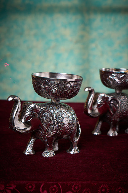 Shubh Haathi Bowls – Carved Elephant Dry Fruit Bowl Set of 2 – Oxidised |Diwali Gifting | Home Decor | Housewarming Gift | Wedding Gift | Corporate Gifting