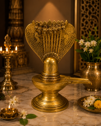 AnantaShiv Lingam – Pure Brass Shivling with Sheshnaag – Brass | Pooja Items | Diwali Gifting | Home Decor | Housewarming Gift
