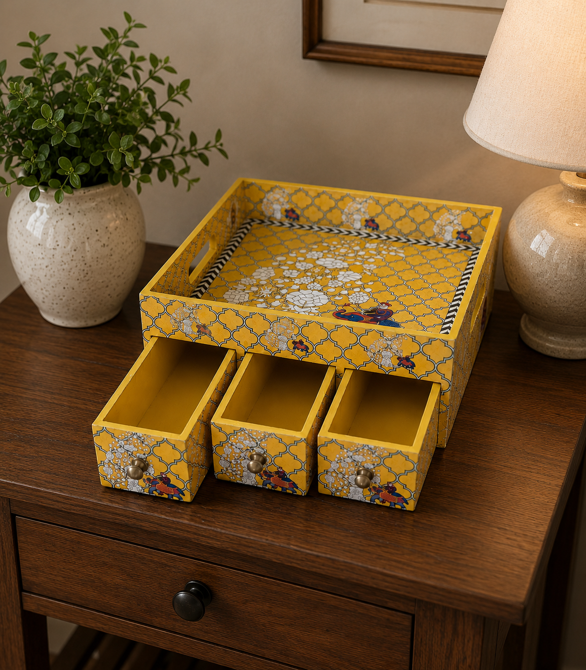 Haathi Hive – MDF Epoxy Coated Table Organiser with Drawers (Multipurpose Use) – Diwali Gifting | Home Decor | Housewarming Gift | Wedding Gift | Corporate Gifting