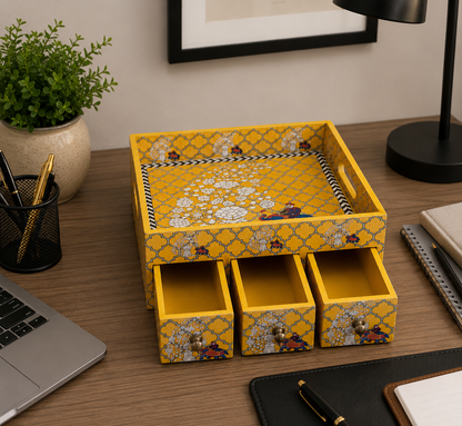 Haathi Hive – MDF Epoxy Coated Table Organiser with Drawers (Multipurpose Use) – Diwali Gifting | Home Decor | Housewarming Gift | Wedding Gift | Corporate Gifting