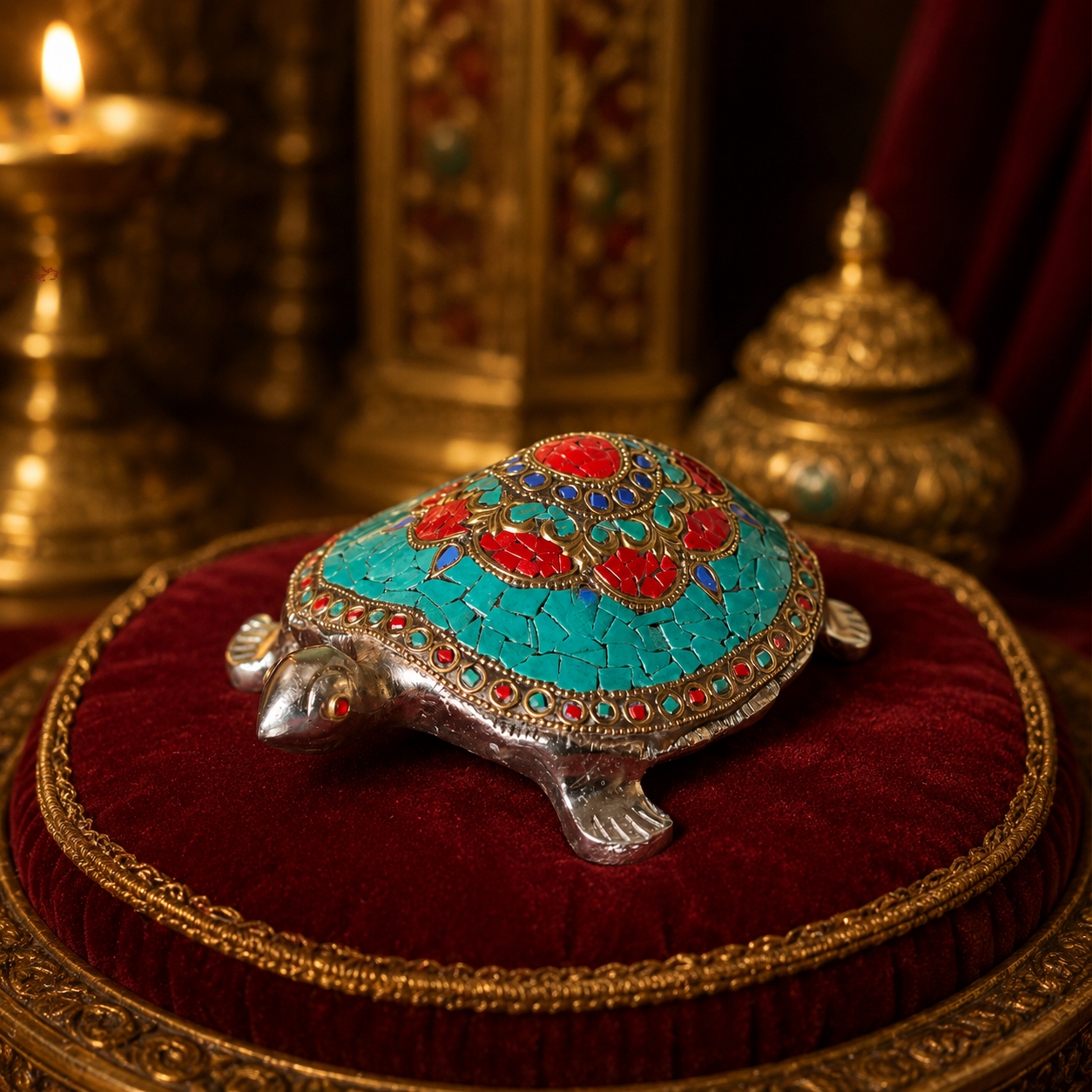 Raj Vilas Kachua – Silver Finish Metal Tortoise with Handcrafted Stonework – Premium Gifting | Home Decor | Vastu Decor | Feng Shui