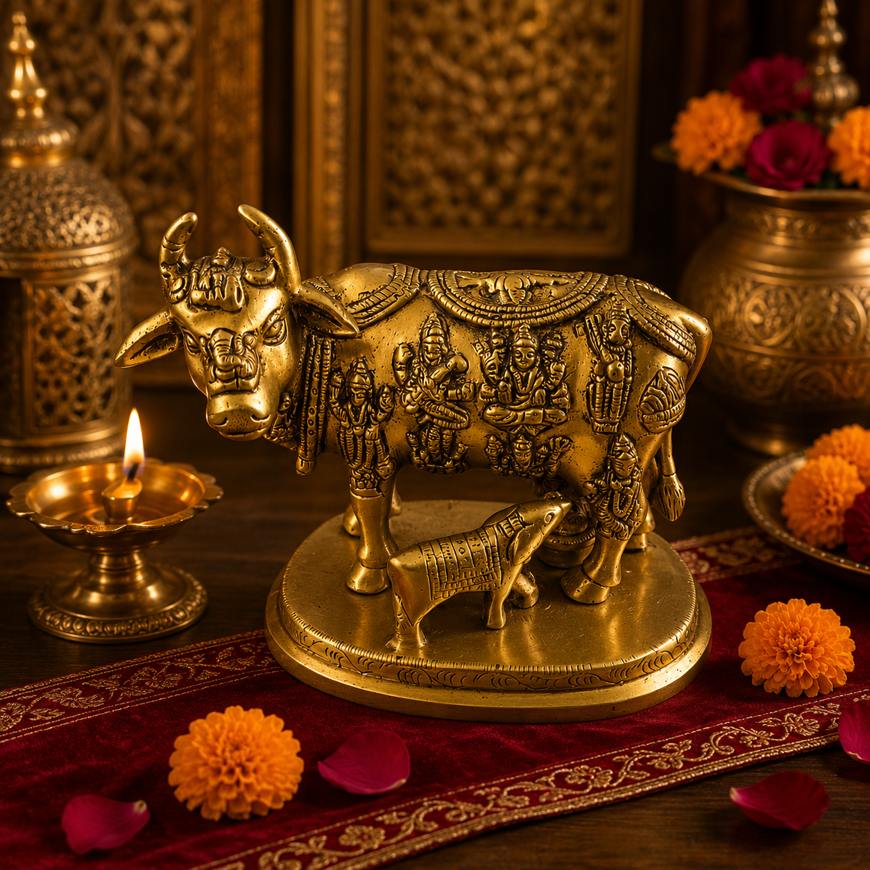 Brahmand Kamdhenu (Medium)  – Symbol of Universal Divinity in Brass Cow Form – Brass | Diwali Gifting | Home Decor | Housewarming Gift | Corporate Gifting