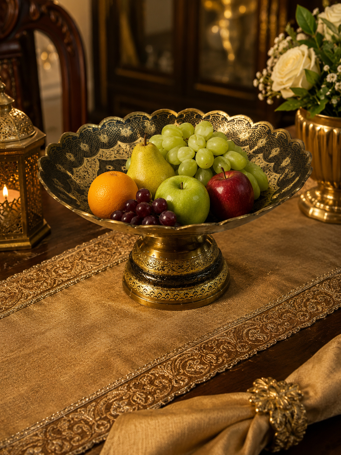 Kshitij Kala Thaal – Horizon-Hued Brass Platter with Ornate Grey Detailing (Pedastal Thaal) – Brass | Diwali Gifting | Home Decor | Housewarming Gift | Corporate Gifting