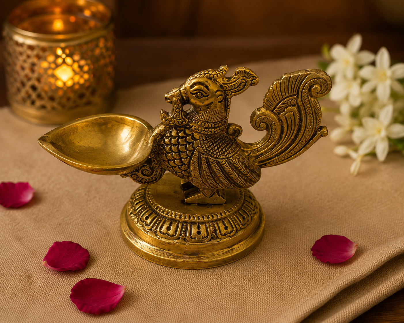 Mor Chandrika Diya – Graceful Peacock Diya for Auspicious Light – Brass | Pooja Decor | Diwali Gifting | Home Decor | Housewarming Gift