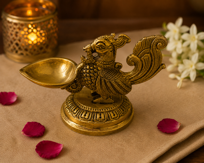 Mor Chandrika Diya – Graceful Peacock Diya for Auspicious Light – Brass | Pooja Decor | Diwali Gifting | Home Decor | Housewarming Gift