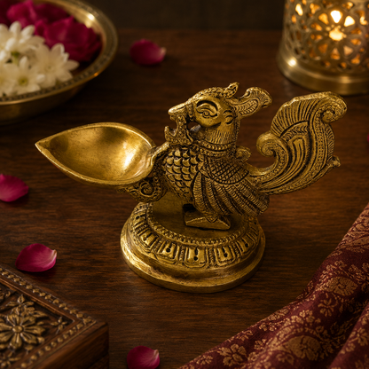 Mor Chandrika Diya – Graceful Peacock Diya for Auspicious Light – Brass | Pooja Decor | Diwali Gifting | Home Decor | Housewarming Gift