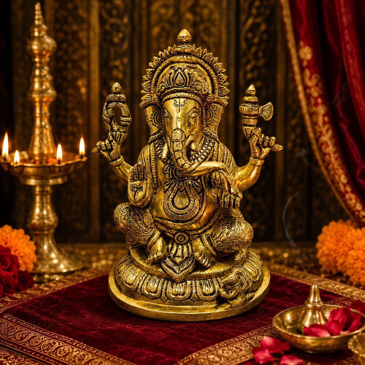 Aaradhya Vighnaharta – Brass Idol for Auspicious Beginnings (Gold Finish) – Brass | Pooja Decor | Wedding Gift | Home Decor | Housewarming Gift