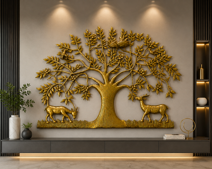 Divya Kalpavriksha – Brass Wall Hanging of the Wish-Fulfilling Tree with Deers & Birds – Brass | Wall Decor | Home Decor