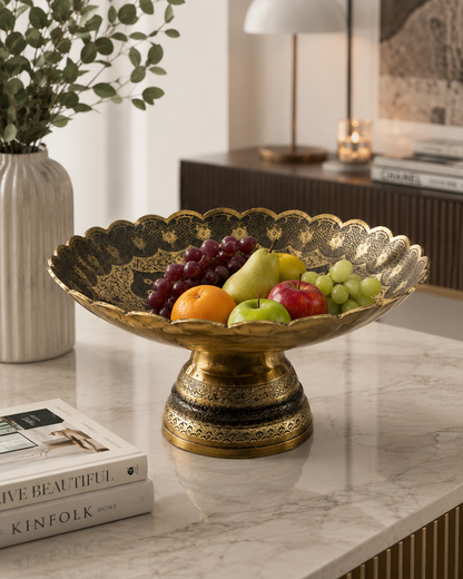 Kshitij Kala Thaal – Horizon-Hued Brass Platter with Ornate Grey Detailing (Pedastal Thaal) – Brass | Diwali Gifting | Home Decor | Housewarming Gift | Corporate Gifting