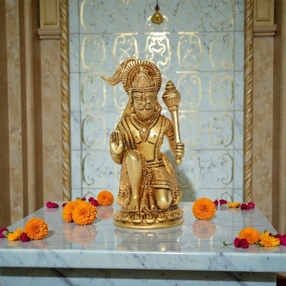 Mahaveer Kripa Murti – Brass Hanuman ji Sculpture in Kneeling Blessing Posture – Brass | Pooja Decor | Housewarming Gift | Home Decor