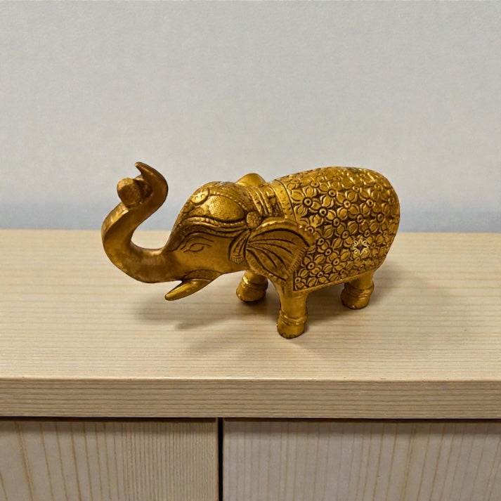 Pushpa Haathi – Pure Brass Elephant with Floral Hand Carving – Brass | Diwali Gifting | Home Decor | Housewarming Gift | Corporate Gifting