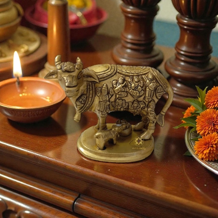 Brahmand Kamdhenu (Big)  – Symbol of Universal Divinity in Brass Cow Form – Brass | Diwali Gifting | Home Decor | Housewarming Gift | Corporate Gifting