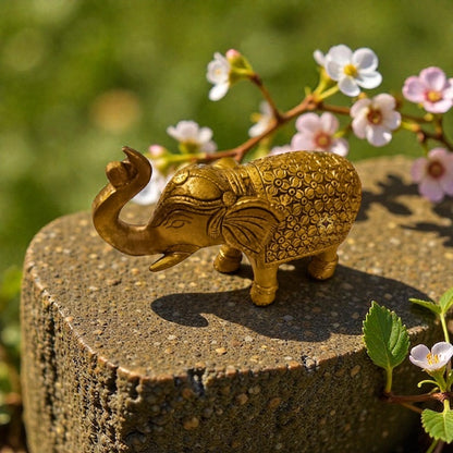 Pushpa Haathi – Pure Brass Elephant with Floral Hand Carving – Brass | Diwali Gifting | Home Decor | Housewarming Gift | Corporate Gifting