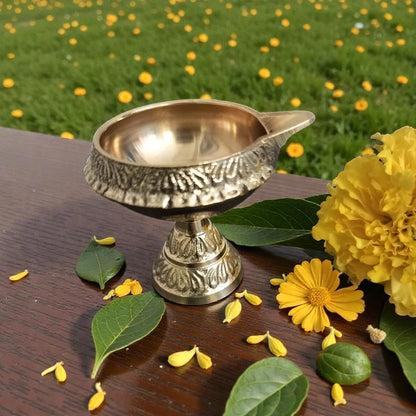 SthirJyoti Diya – Raised Pure Brass Oil Lamp – Brass | Pooja Decor | Diwali Gifting | Home Decor | Housewarming Gift