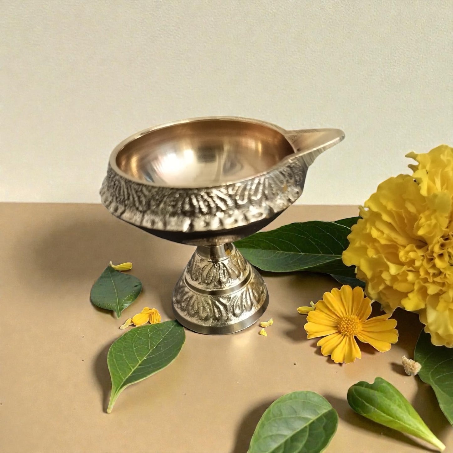 SthirJyoti Diya – Raised Pure Brass Oil Lamp – Brass | Pooja Decor | Diwali Gifting | Home Decor | Housewarming Gift