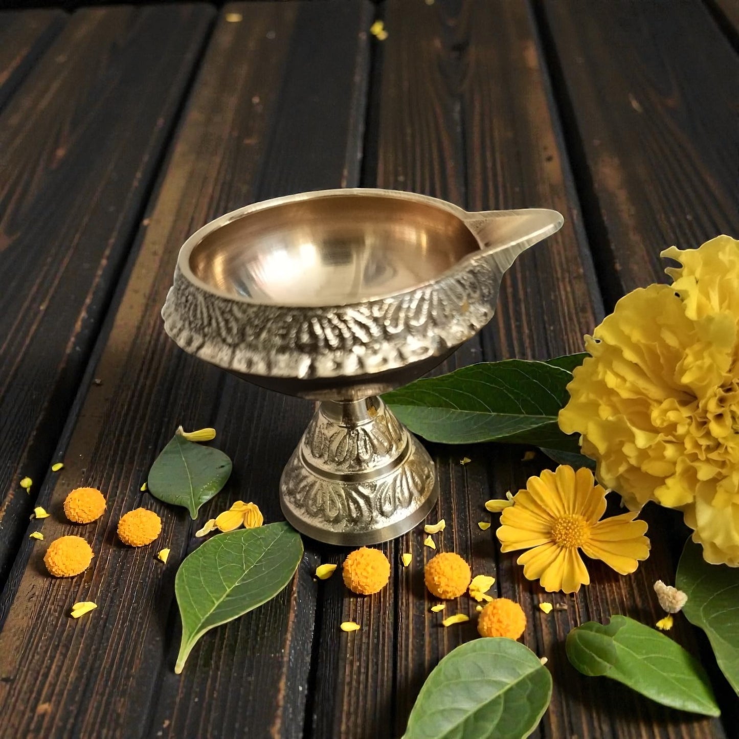 SthirJyoti Diya – Raised Pure Brass Oil Lamp – Brass | Pooja Decor | Diwali Gifting | Home Decor | Housewarming Gift