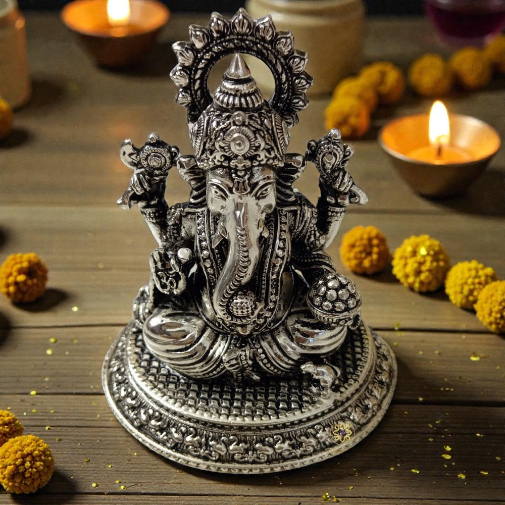 Shubh Sampatti Silver Set – Twin Brass Idols of Wealth & Wisdom – Brass | Pooja Decor | Diwali Gifting | Home Decor | Wedding Gift