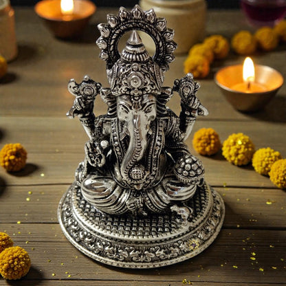 Shubh Sampatti Silver Set – Twin Brass Idols of Wealth & Wisdom – Brass | Pooja Decor | Diwali Gifting | Home Decor | Wedding Gift