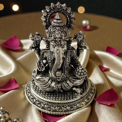 Shubh Sampatti Silver Set – Twin Brass Idols of Wealth & Wisdom – Brass | Pooja Decor | Diwali Gifting | Home Decor | Wedding Gift