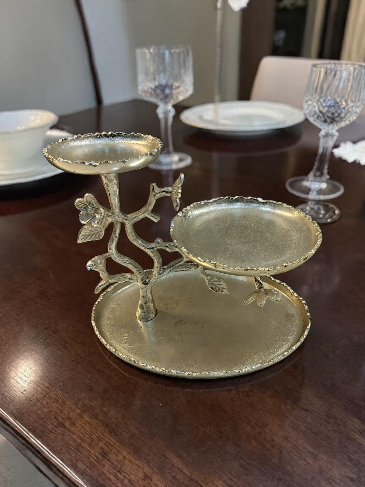 Luxe Bloom Stand – Silver-Finish Three-Tier Snack Platter with Floral Detailing – Dining Table Use | Diwali Gifting | Home Decor | Housewarming Gift | Wedding Gift