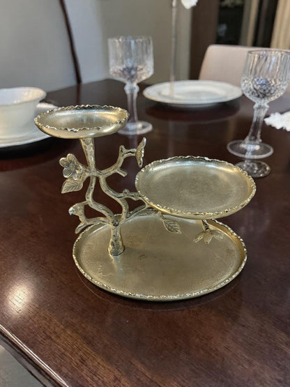 Luxe Bloom Stand – Silver-Finish Three-Tier Snack Platter with Floral Detailing – Dining Table Use | Diwali Gifting | Home Decor | Housewarming Gift | Wedding Gift
