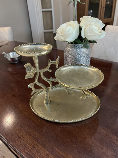 Luxe Bloom Stand – Silver-Finish Three-Tier Snack Platter with Floral Detailing – Dining Table Use | Diwali Gifting | Home Decor | Housewarming Gift | Wedding Gift